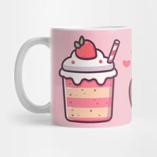 Strawberry Cake with a Cute Kawaii Strawberry and Hearts | Design for Kawaii Food Lovers Mug